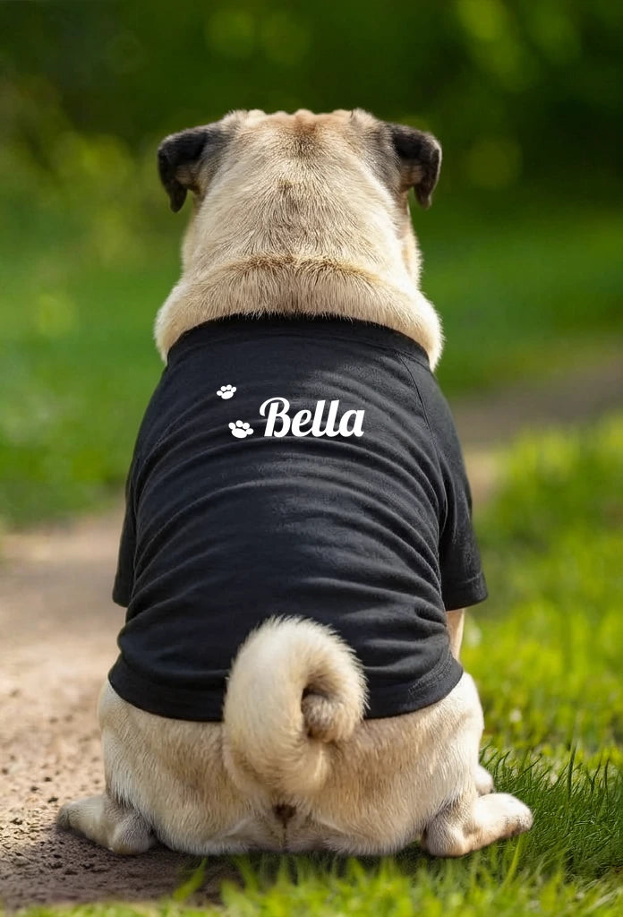 Personalised Paw Print Dog Name T-Shirt - Black - Garment preview