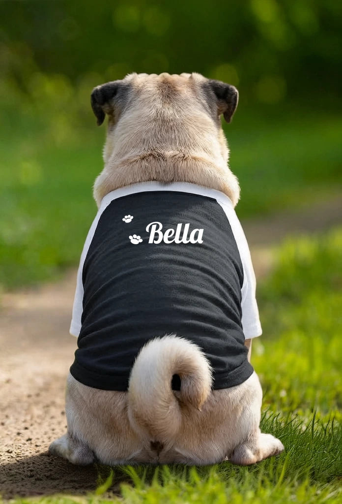 Personalised Paw Print Dog Name T-Shirt - Black/White - Garment preview