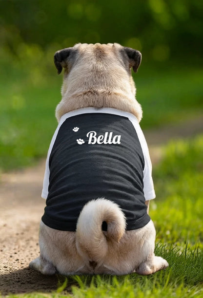 Personalised Paw Print Dog Name T-Shirt - Black/White - Garment preview