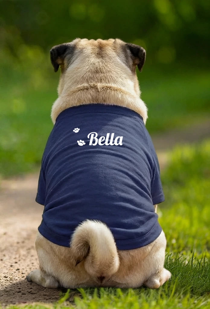 Personalised Paw Print Dog Name T-Shirt - Navy - Garment preview