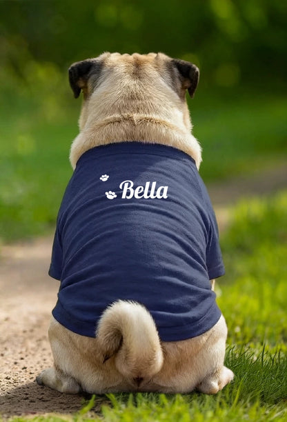Personalised Paw Print Dog Name T-Shirt - Navy - Garment preview
