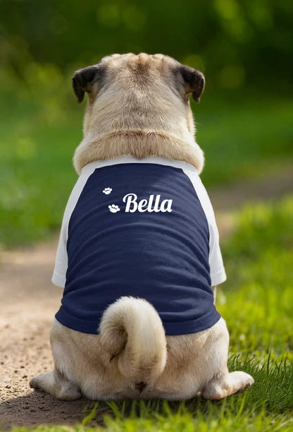 Personalised Paw Print Dog Name T-Shirt - Navy/White - Garment preview