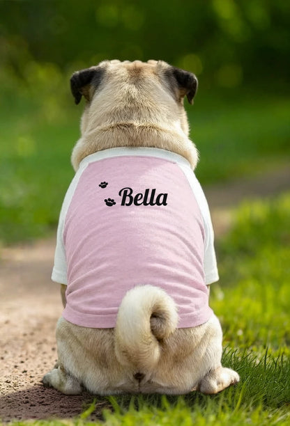 Personalised Paw Print Dog Name T-Shirt - Pink/White - Garment preview