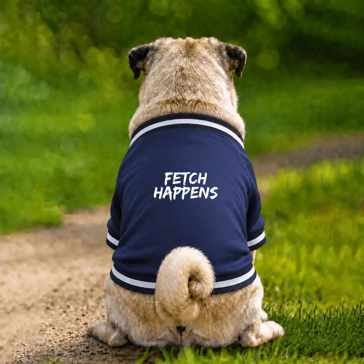 Dog Varsity Jacket – Fetch Happens - Navy - Garment preview