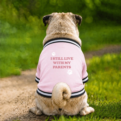 Dog Varsity Jacket – I Still Live With My Parents - Pink - Garment preview