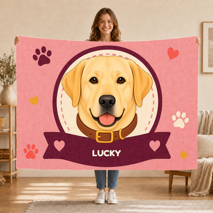 Personalised Dog Blanket – Best Friend Badge - Blush Pink - Held up lifestyle