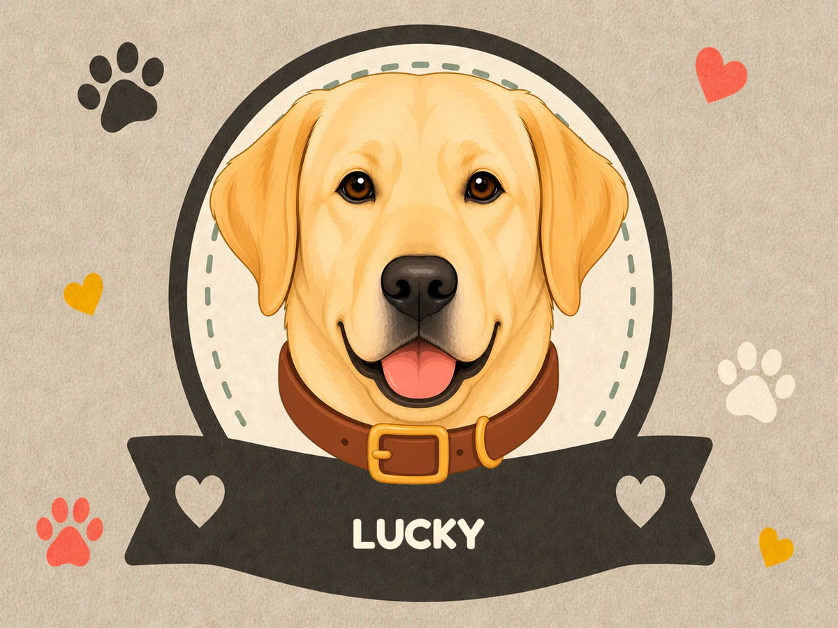 Personalised Dog Blanket – Best Friend Badge - Warm Oatmeal - Finished artwork