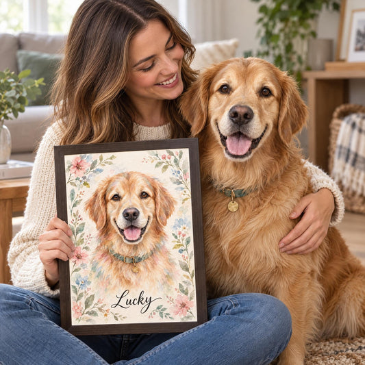 Personalised Wartercolour Flower Dog - Framed Print – Facebook ad creative 3d7675db-81e2-4e9c-bd15-2209dc8f731c