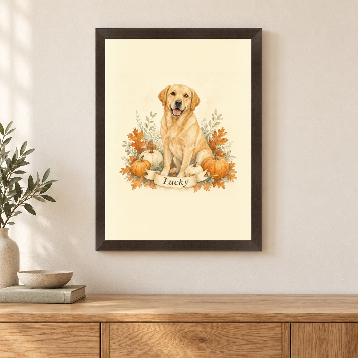 Autumn Pumpkin AI Dog Framed Print – Lifestyle hero 20261013 16585844064601