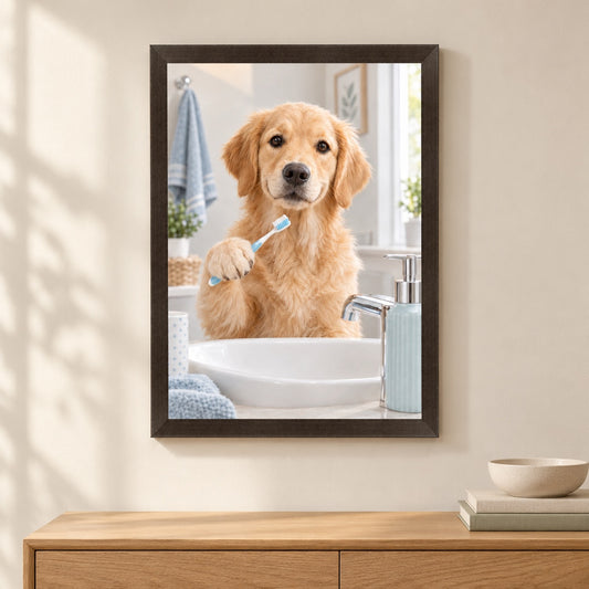 Personalised Bathroom Dog - Framed Print – Lifestyle hero 20261013 16601541509465