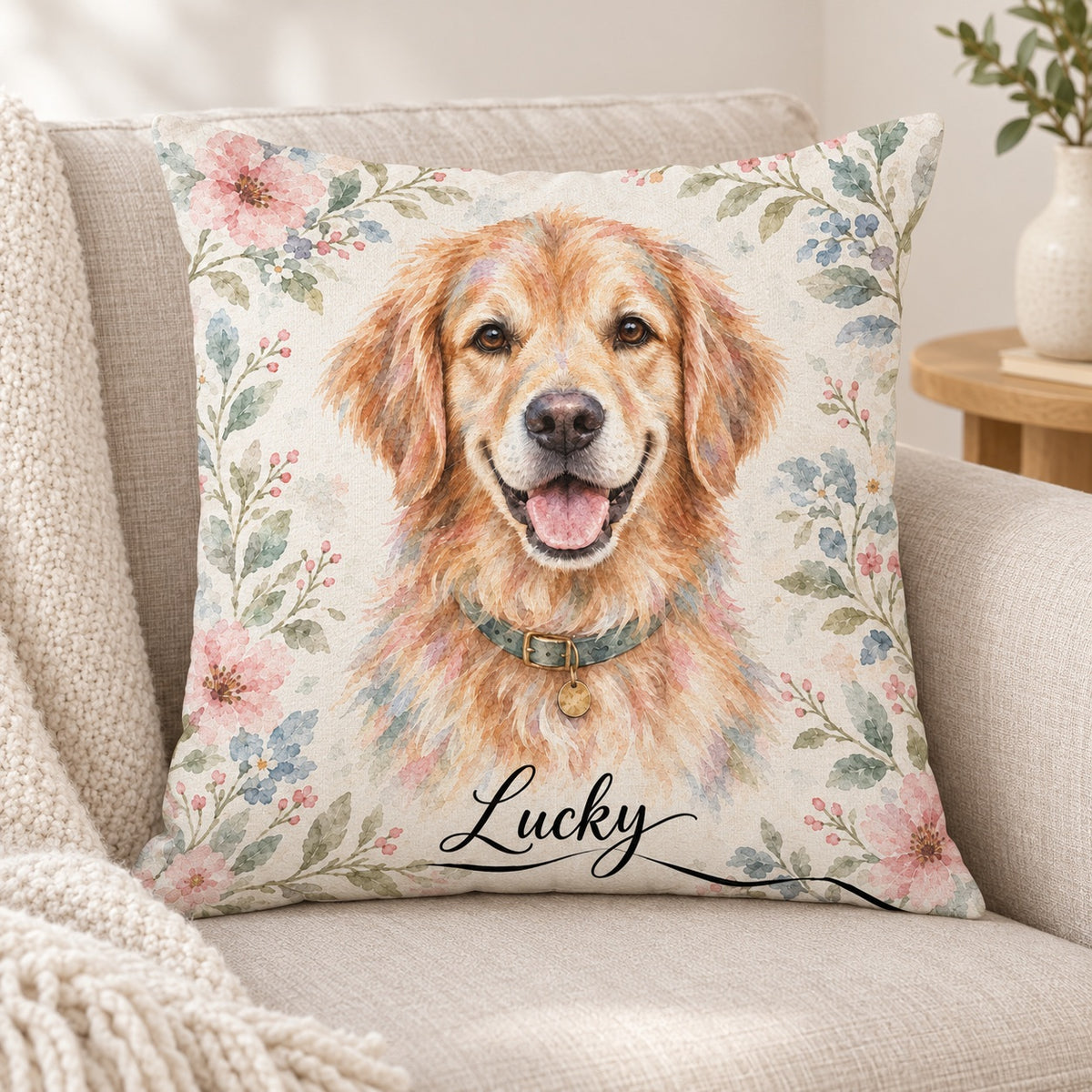 Personalised Wartercolour Flower Dog - Cushion – Lifestyle hero 20261013 16665775964505