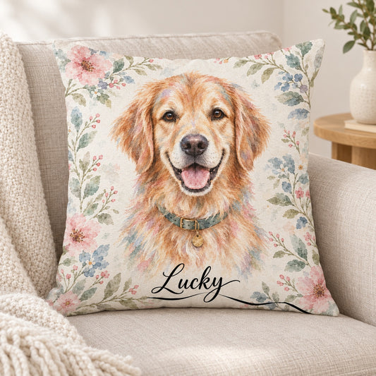 Personalised Wartercolour Flower Dog - Cushion – Lifestyle hero 20261013 16665775964505