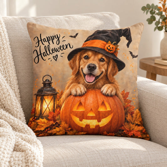 Personalised Happy Halloween Dog Cushion – Lifestyle hero 20261013 16665813811545