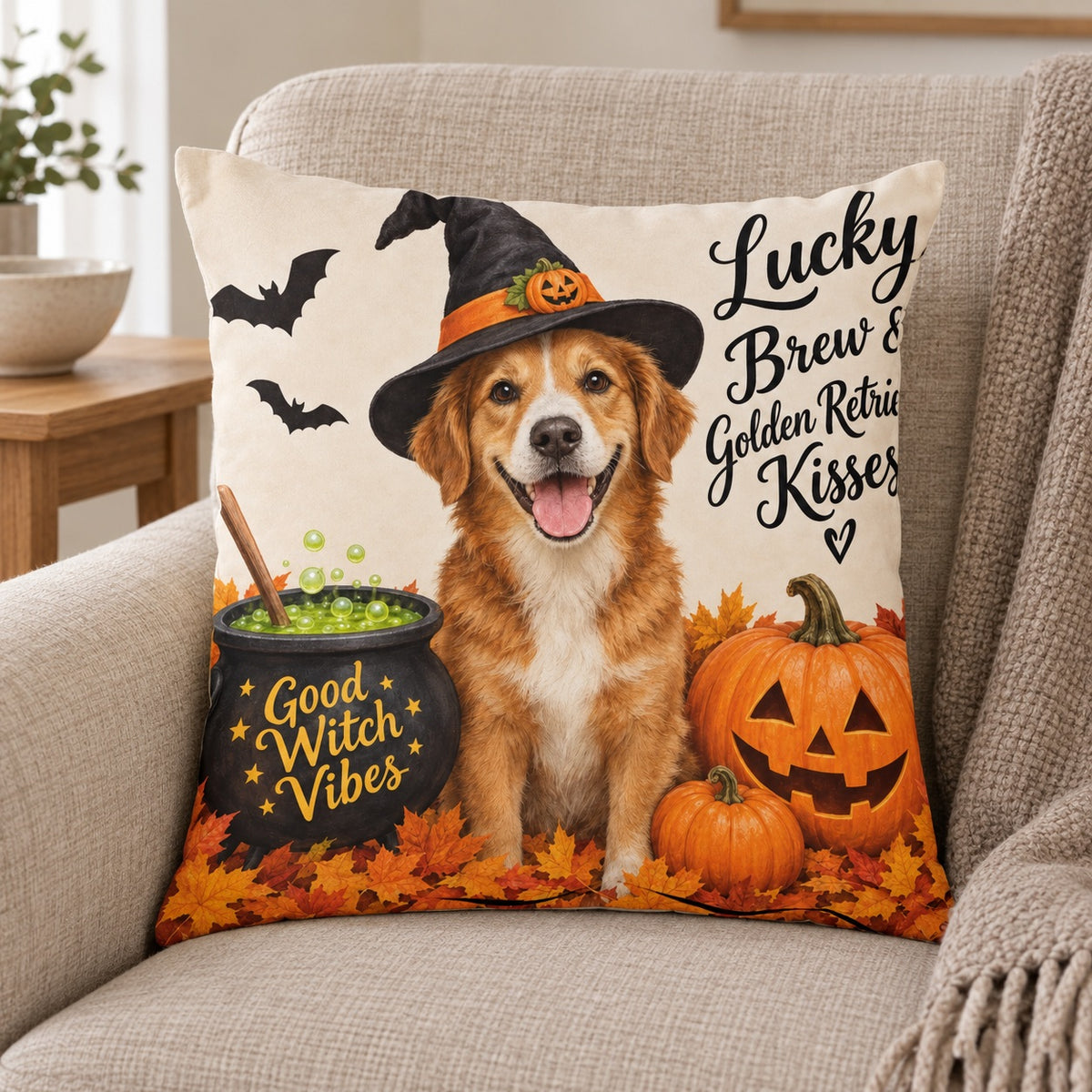 Personalised Good Witch Vibes Dog Cushion – Lifestyle hero 20261013 16665818759513