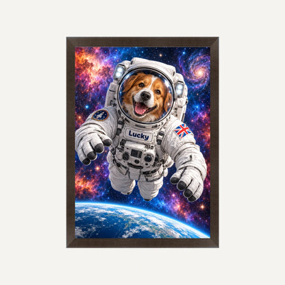 Personalised Astronaut Dog - Framed Print - Cream - Black wood frame