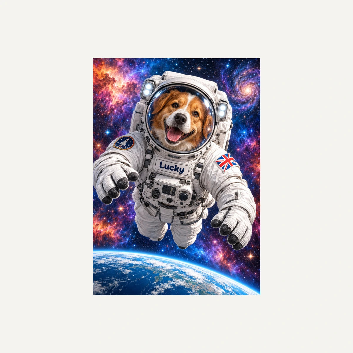Personalised Astronaut Dog - Framed Print - Cream - Unframed print