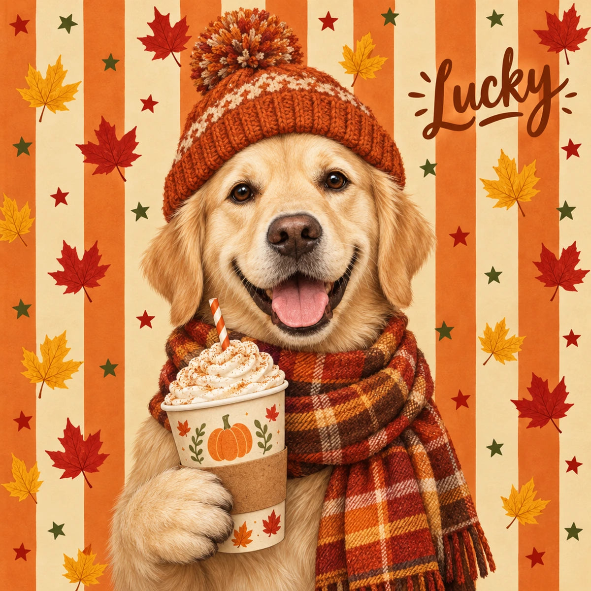 Personalised Autumn Accessories Dog Cushion - Cream - Finished artwork