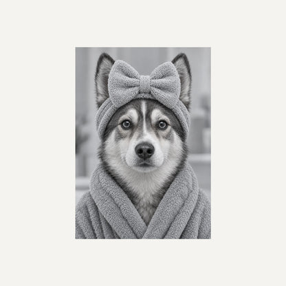 Personalised Bathroom 2 Dog - Framed Print - Cream - Unframed print