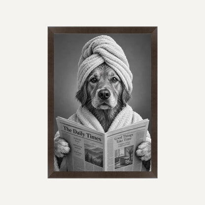Personalised Bathroom Dog - Framed Print - Cream - Black wood frame