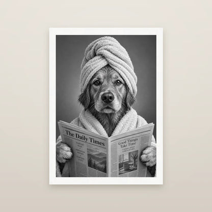 Personalised Bathroom Dog - Framed Print - Cream - White wood frame