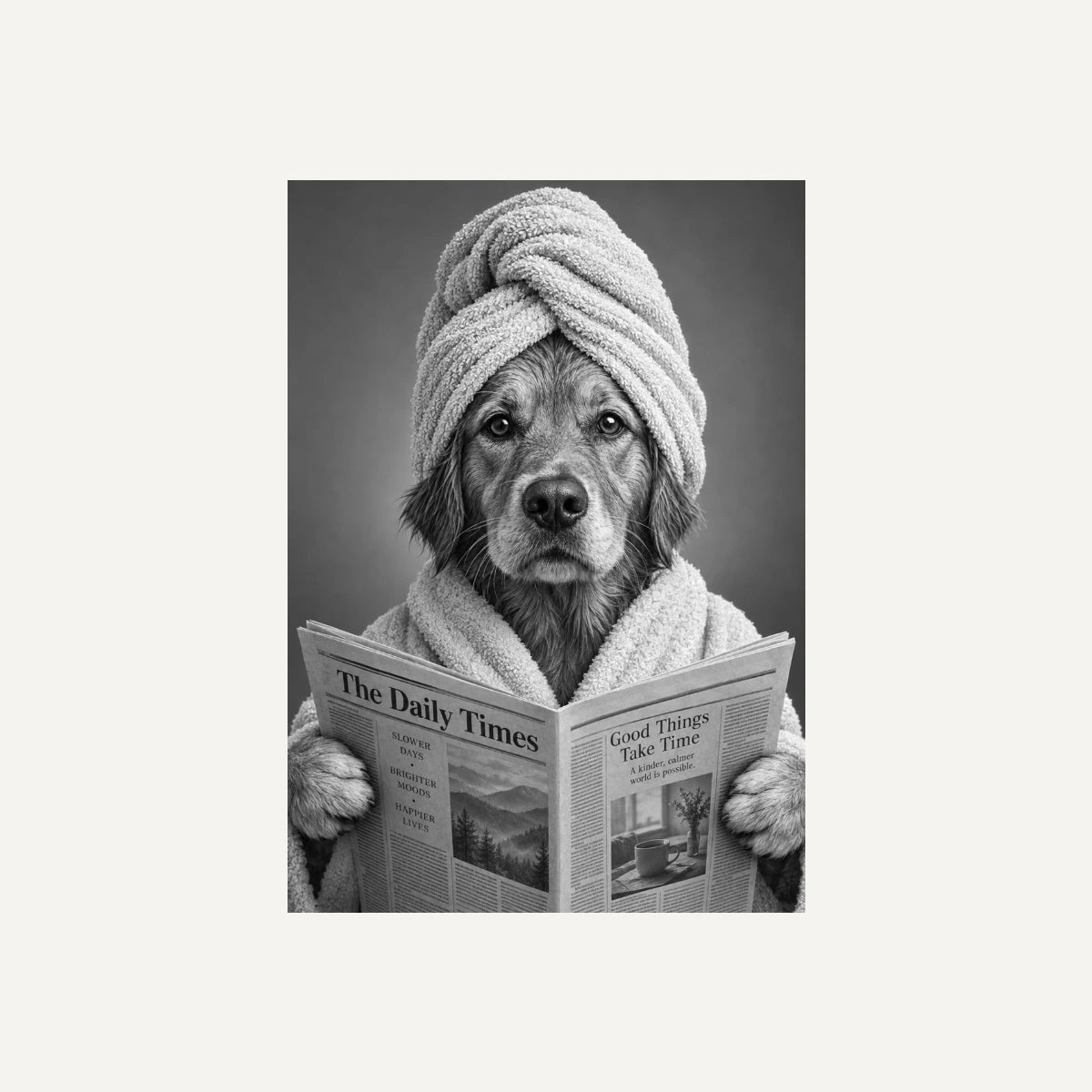 Personalised Bathroom Dog - Framed Print - Cream - Unframed print