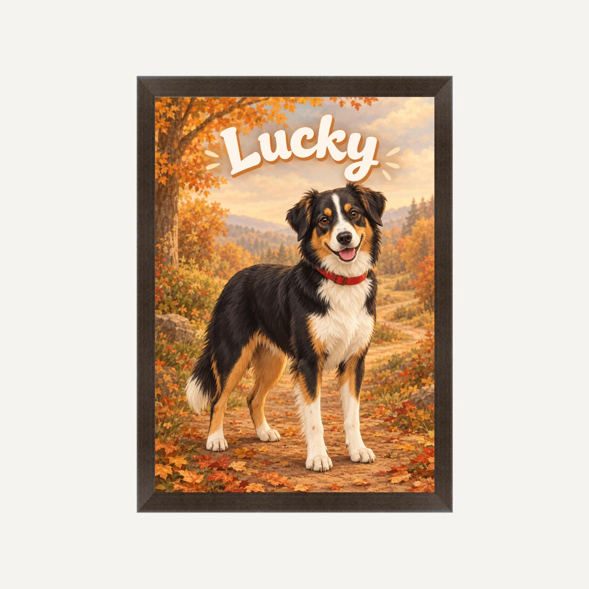 Personalised Classic Cartoon Dog - Framed Print - Cream - Black wood frame