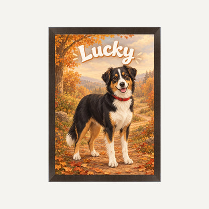 Personalised Classic Cartoon Dog - Framed Print - Cream - Black wood frame