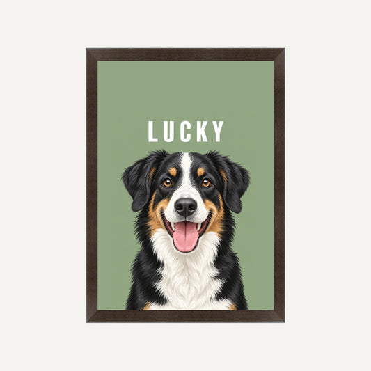 Personalised Dog Pawtrait Studio - Framed Print - Cream - Black wood frame