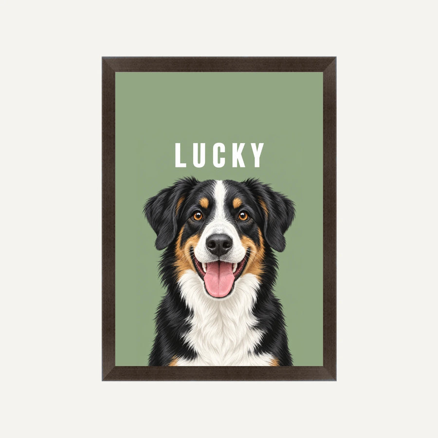Personalised Dog Pawtrait Studio - Framed Print - Cream - Black wood frame