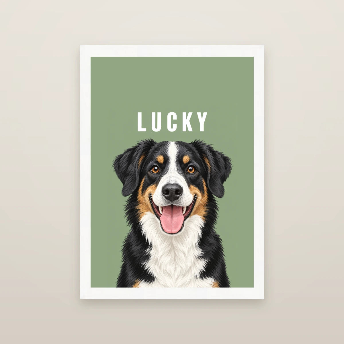 Personalised Dog Pawtrait Studio - Framed Print - Cream - White wood frame