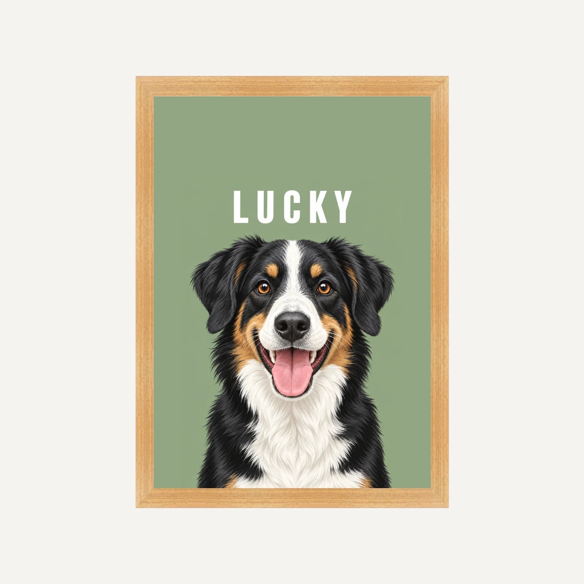Personalised Dog Pawtrait Studio - Framed Print - Cream - Natural wood frame