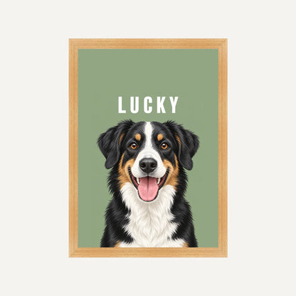 Personalised Dog Pawtrait Studio - Framed Print - Cream - Natural wood frame