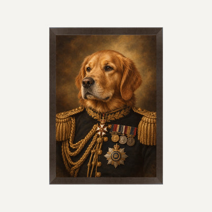 Personalised Dog The General - Framed Print - Cream - Black wood frame