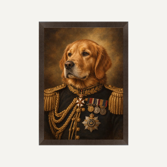 Personalised Dog The General - Framed Print - Cream - Black wood frame