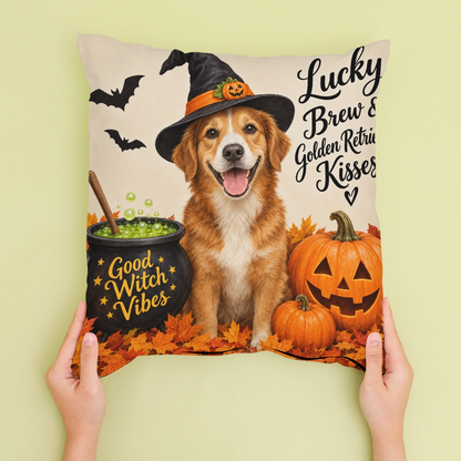 Personalised Good Witch Vibes Dog Cushion - Cream - Sofa lifestyle