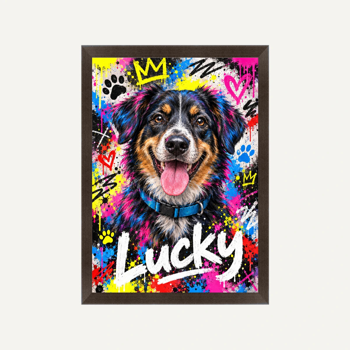 Personalised Graffiti Dog - Framed Print - Cream - Black wood frame