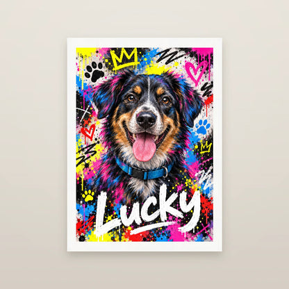 Personalised Graffiti Dog - Framed Print - Cream - White wood frame