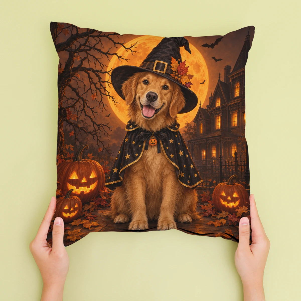 Personalised Halloween Dog Cushion - Cream - Sofa lifestyle