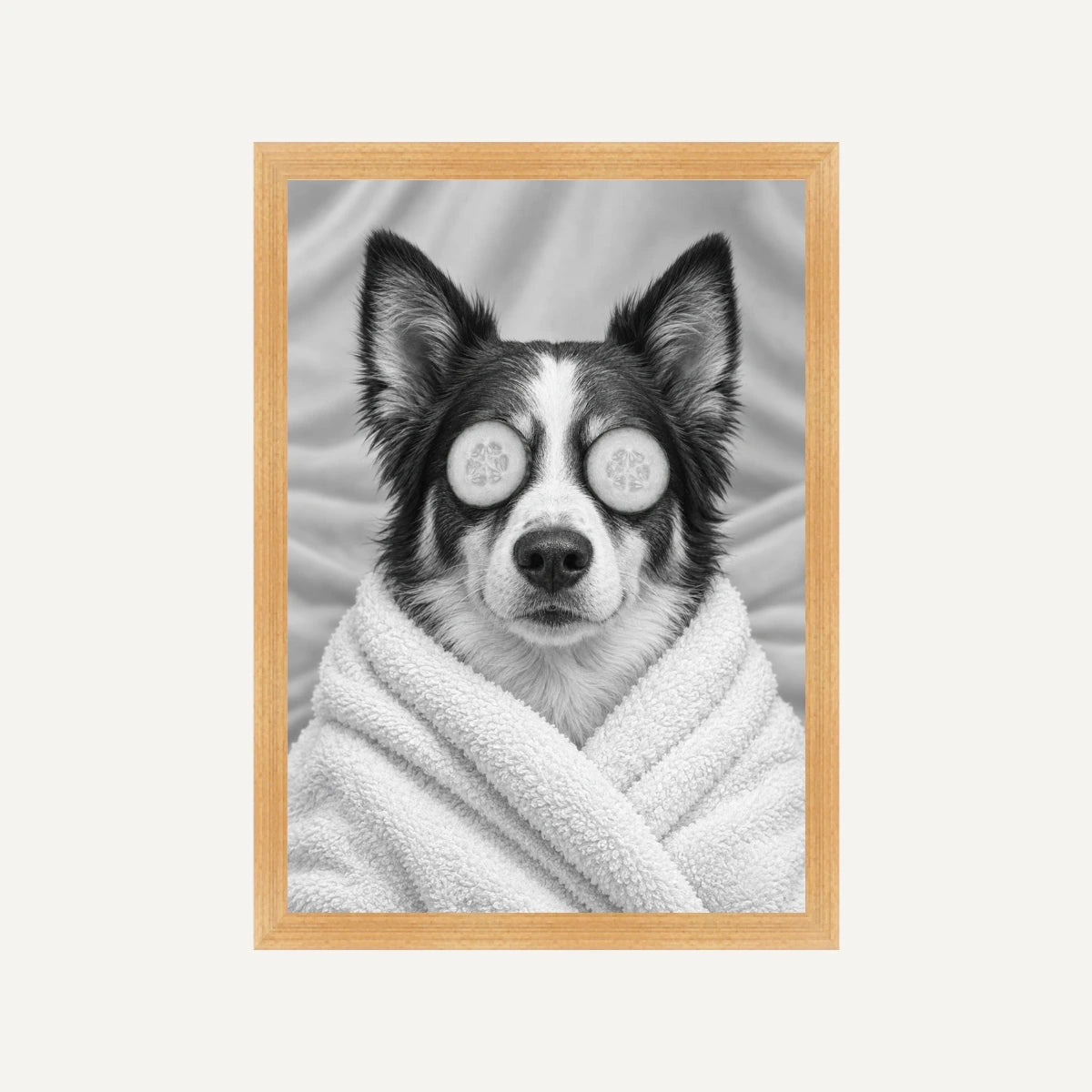 Personalised Massage Cucumber Dog - Framed Print - Cream - Natural wood frame