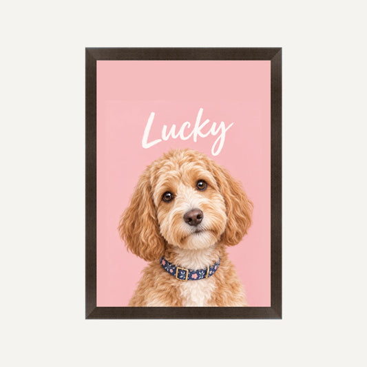 Personalised Minimalist Dog - Framed Print - Cream - Black wood frame