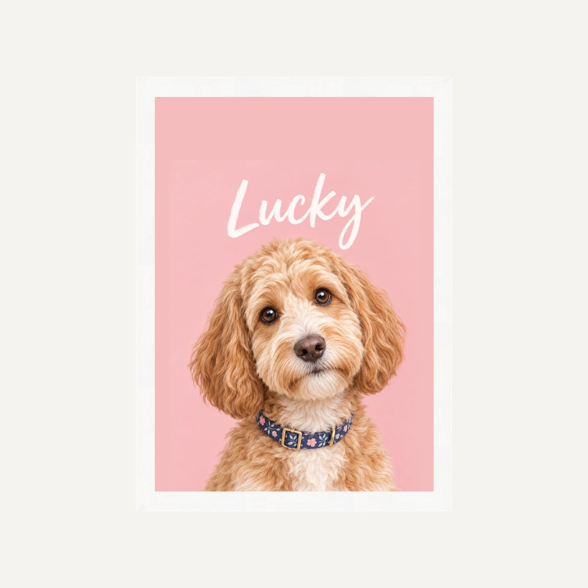 Personalised Minimalist Dog - Framed Print - Cream - White wood frame