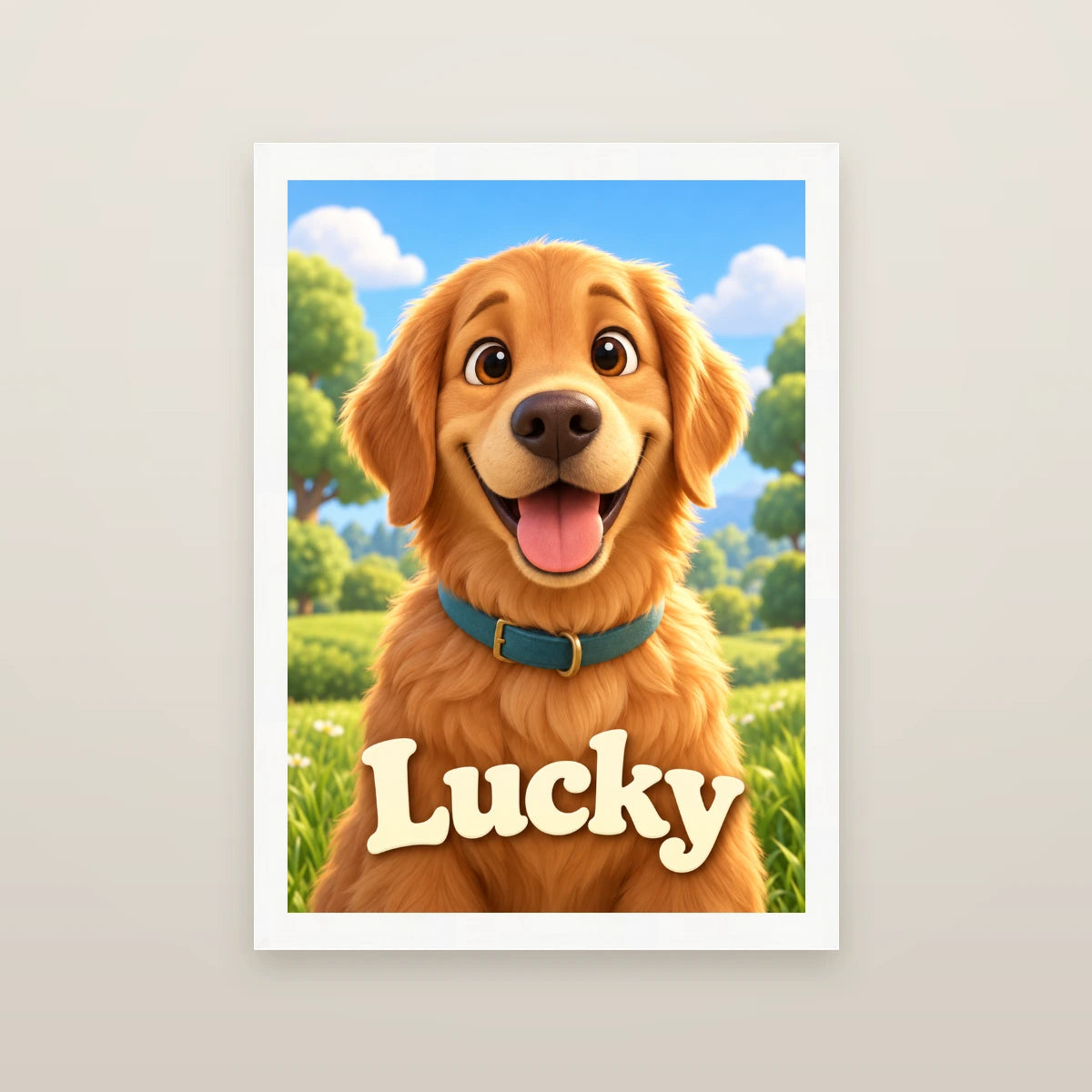 Personalised Movie Dog - Framed Print - Cream - White wood frame