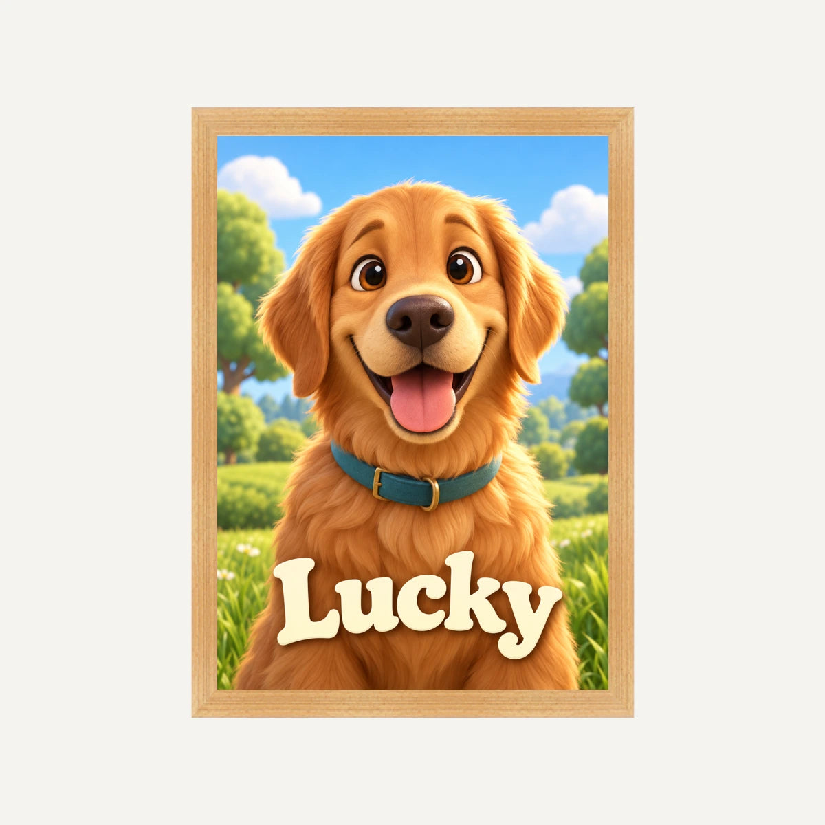 Personalised Movie Dog - Framed Print - Cream - Natural wood frame