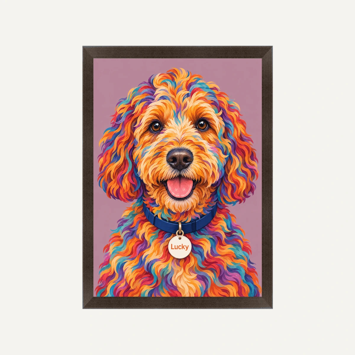 Personalised Pop Art Dog - Framed Print - Cream - Black wood frame