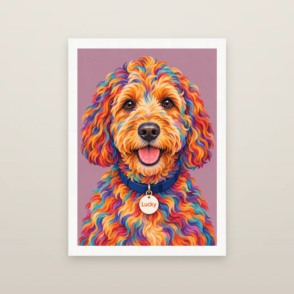 Personalised Pop Art Dog - Framed Print - Cream - White wood frame