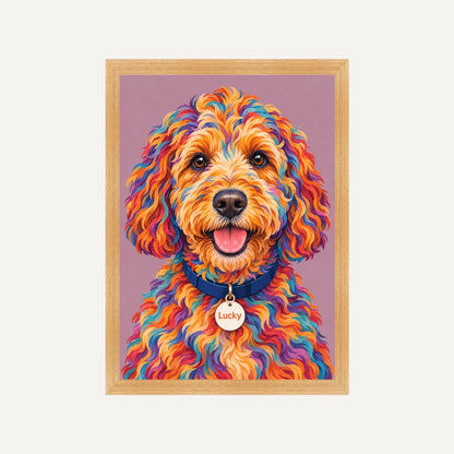 Personalised Pop Art Dog - Framed Print - Cream - Natural wood frame