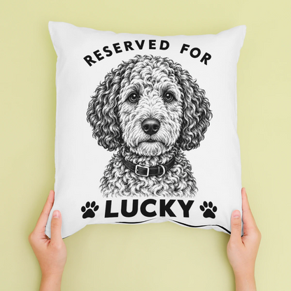 Personalised Reserved For Line Drawing Dog Cushion - Cream - Sofa lifestyle