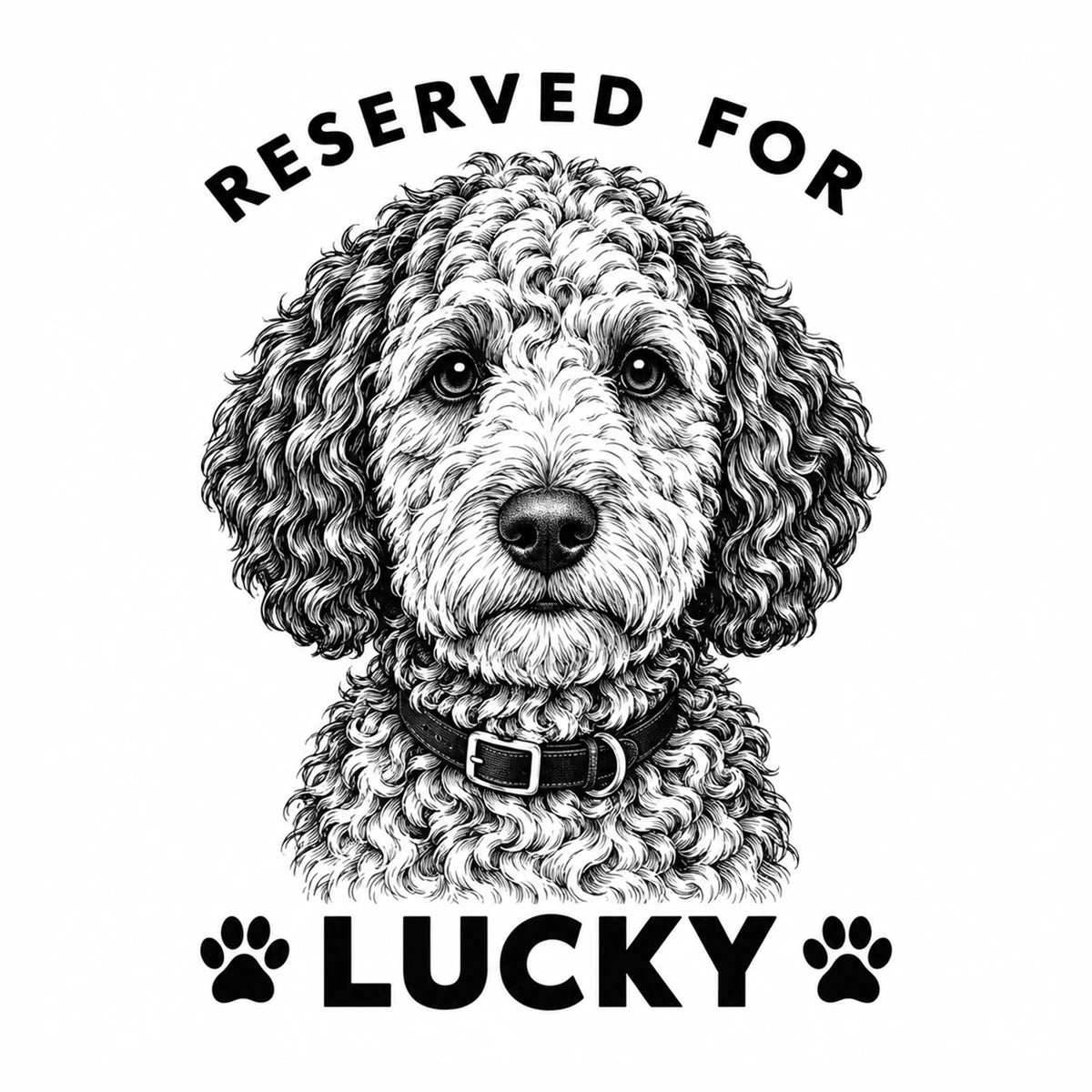 Personalised Reserved For Line Drawing Dog Cushion - Cream - Finished artwork