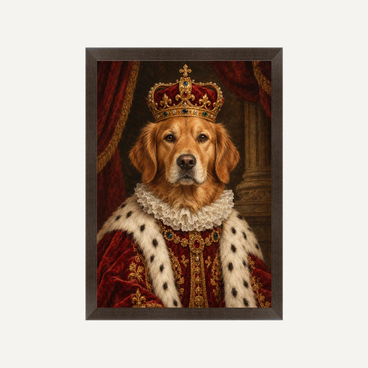 Personalised The King Dog - Framed Print - Cream - Black wood frame