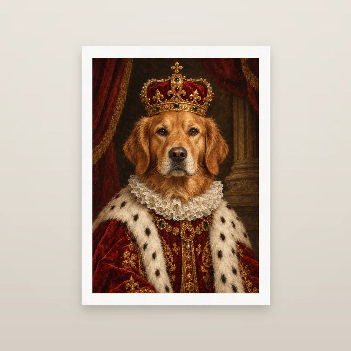 Personalised The King Dog - Framed Print - Cream - White wood frame